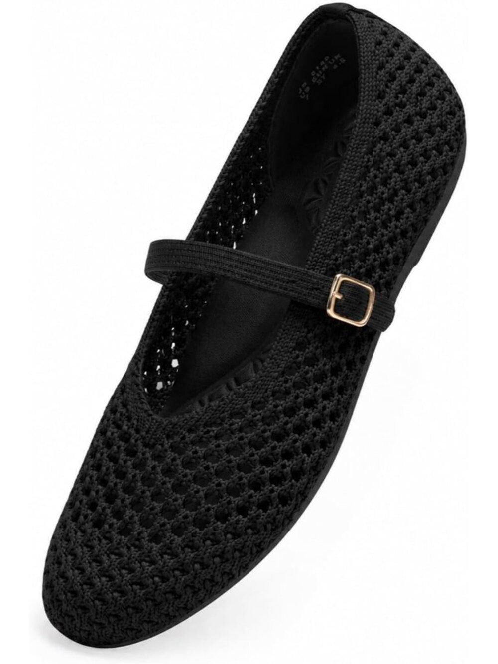 🆕Women's All Black Mesh Mary Jane Flats Breathable Knitted Round Toe Work Shoes